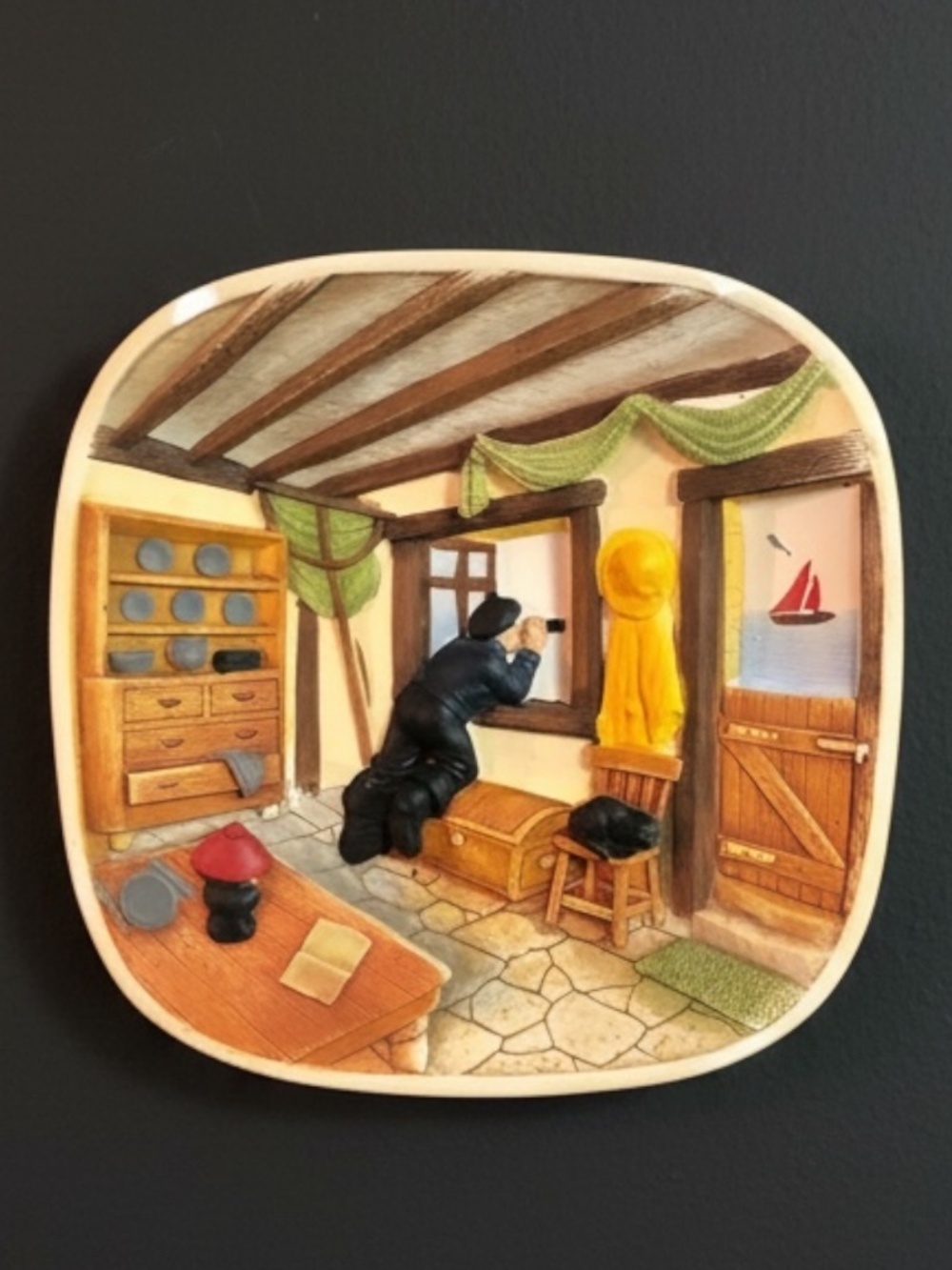 Vintage 3D Chalkware Nautical Seaman Plaque